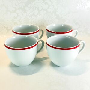 Williams Sonoma Brasserie Red Banded Coffee Mugs Vintage Made in Japan Set Of 4